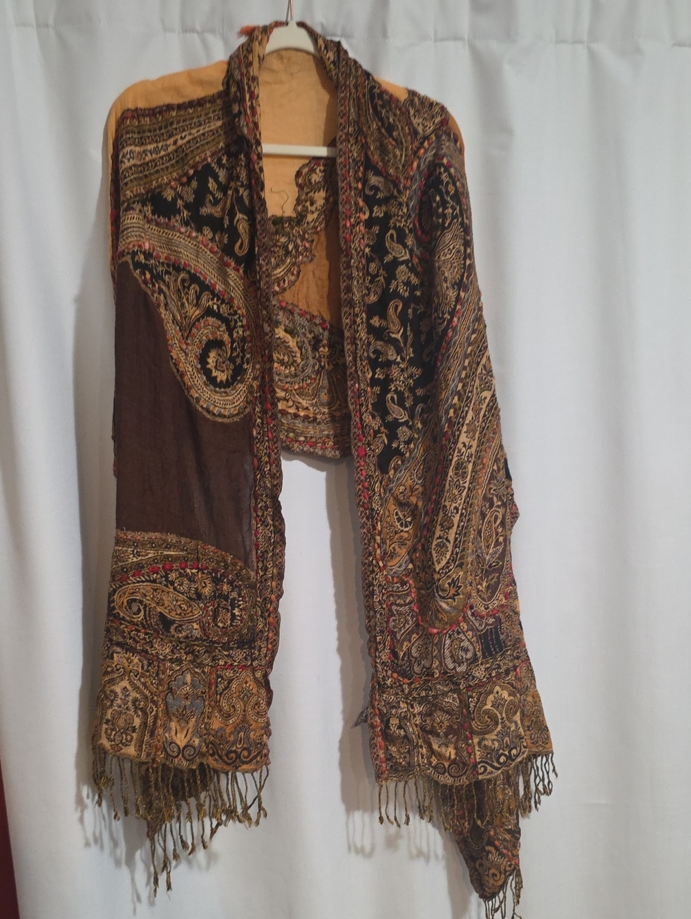 Bohemian Paisley Fringe Scarf - Brown & Gold